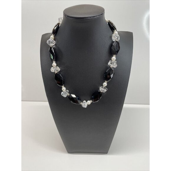 Lucas Lamenth black Faceted Glass Pearl Natural Stone Necklace LUC 925 AL4.2 - Picture 2 of 16